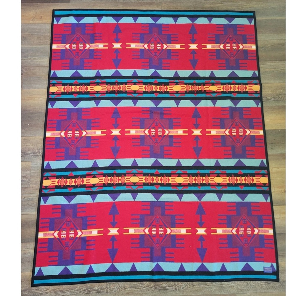 Pendleton Beaver State Blanket Red Southwestern Reversible Hacienda 62" x 80"